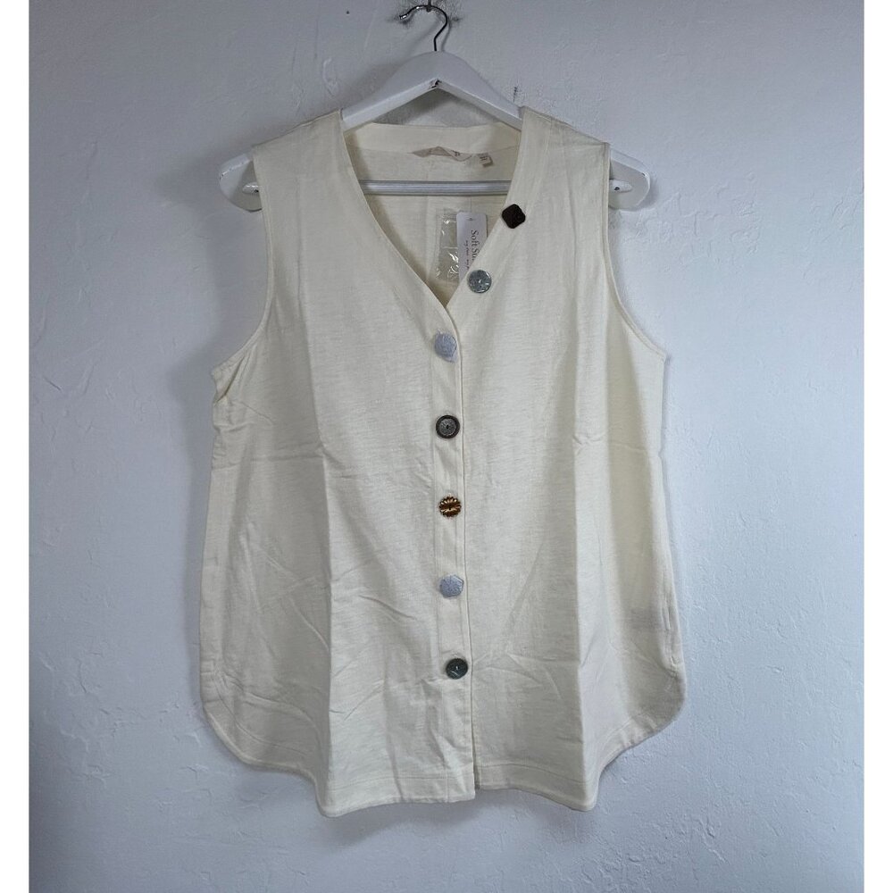 Soft Surroundings Womens Delta Tank Top Large Whisper White Button Front New $59